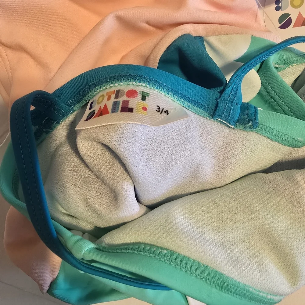 Dot Dot Smile Teal, Aqua, Pink & White Girls' One-Piece Swimsuit